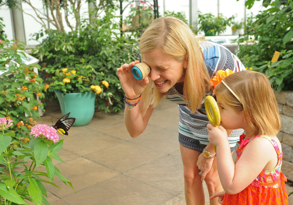 mother and daughter looking at plants at Lewis Ginter Garden