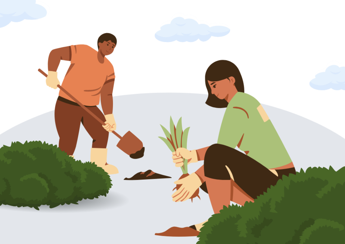 illustration of kids planting
